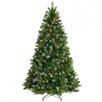 7-1/2 ft. Crystal Spruce Hinged Artificial Christmas Tree with Glittered Tips, Pine Cones with 700 Clear Lights