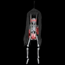 43 in. Hanging Shaking Cage with Sitting Skeleton