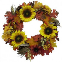 24 in. Sunflower and Feathers Wreath