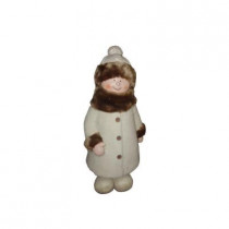 29 in. Girl with White/Brown Coat and Hat Standing Statuary