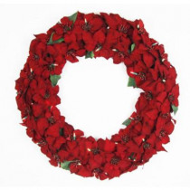 32 in. Battery Operated Artificial Poinsettia Wreath with 50 Clear LED Lights