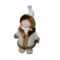 22 in. Girl with White/Brown Coat and Hat Standing Statuary