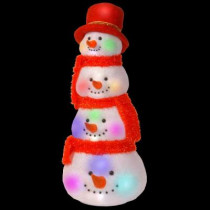 29 in. Tower of Snowman Heads with Red Hat and Red Scarf with 20 Multi-Color Flashing Indoor LED Lights CUL