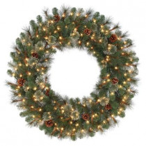36 in. Alexander Pine Artificial Wreath with Pinecones and 150 Clear Lights
