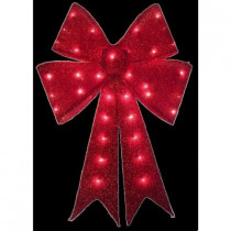 24 in. Pre-Lit Red Tinsel Bow
