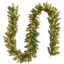9 ft. Feel-Real Jersey Fraser Fir Artificial Garland with 100 Clear Lights
