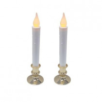 Battery Operated Flickering LED Candle with Timer - Gold Base (Set of 2)
