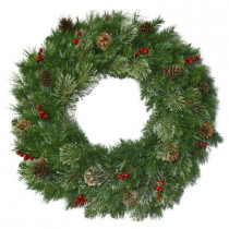30 in. Unlit Cashmere Cone and Berry Decorated Artificial Wreath with Red Berries and Pinecones