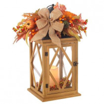 30 in. Wood Harvest Lantern with Battery Operated LED Candle