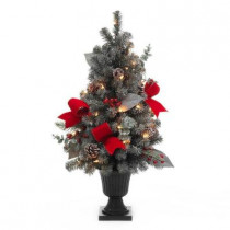 32 in. Snowy Flocked Potted Artificial Christmas Tree with 35 Clear Lights