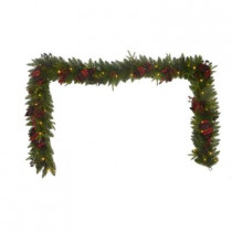 12 ft. Battery Operated Elegant Plaid Artificial Garland with 50 Clear Multi-Function LED Lights