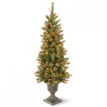 4 ft. Glittery Gold Pine Entrance Artificial Christmas Tree in Dark Bronze Urn