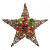 30 in. Battery Operated Vine Star with Red Berries and25 Clear LED Lights