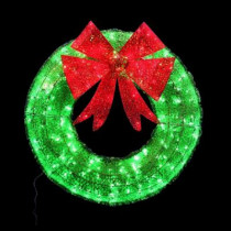 36 in. Green Tinsel Wreath with Twinkling Lights