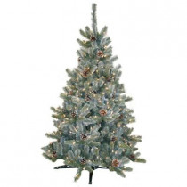 4.5 ft. Pre-Lit Siberian Frosted Pine Artificial Christmas Tree with Clear Lights and Pinecones