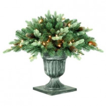26 in. Copenhagen Blue Spruce Potted Artificial Porch Bush with Pinecones with 50 Clear Lights