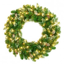 30 ft. Crystal Spruce Artificial Wreath with Glittered Tips, Pine Cone, 100 Clear Lights