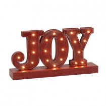 Battery Operated Rustic Red Metal LED Lighted JOY Sign