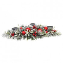 32 in. Flocked Pine and Mistletoe Artificial Candleholder Centerpiece