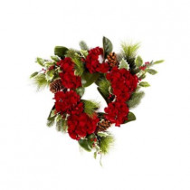 Lodge Collection 24 in. Hydrangea and Holly Artificial Christmas Artificial Christmas Wreath