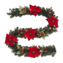 9 ft. Winterberry Artificial Garland with Red Berries and Magnolia Leaves and 50 Clear Lights