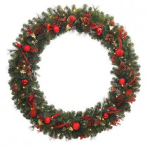 60 in. Battery Operated Red Accented Artificial Wreath with Red Ornaments and Timer Function