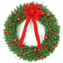 48 in. Battery Operated Mixed Fir Artificial Wreath with 200 Clear LED Lights