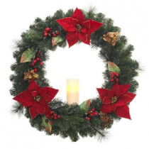32 in. Battery Operated Candle-Lit Poinsettia Artificial Wreath