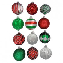 3.9 in. Red, Green, Silver Shatter-Resistant Ornament (12-Pack)