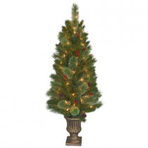 4.5 ft. Cashmere Cone and Berry Decorated Potted Artificial Christmas Tree in Urn with 100 Clear Lights
