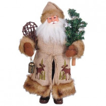 15 in. Santa Moose in the Bush with Snowshoes and Tree