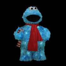 18 in. Pre-Lit Sesame Street Cookie Monster with Candy Cane