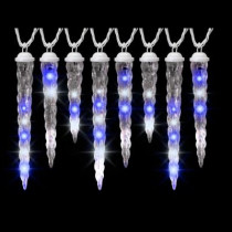 8-Light Icy Blue/White Shooting Star Varied Size Icicle Light Set