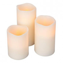 Flameless Timer Pillar Bisque Color Candles with Wavy Edge (Count of 3)