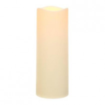 12 in. Bisque Pillar Outdoor Resin LED Timer Candle