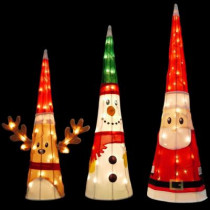 Pre-Lit Reindeer, Snowman, Santa Tinsel Character Cones