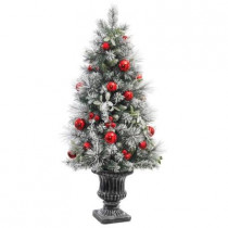 4 ft. Unlit Flocked Pine and Mistletoe Potted Artificial Christmas Tree