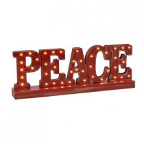 Battery Operated Rustic Red Wood LED Lighted PEACE Sign