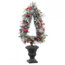 45 in. H Unlit Flocked Pine and Mistletoe Artificial Christmas Tree Topiary