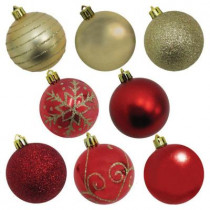 60mm Shatterproof Ornament Red/Gold in PVC Tube (50-Count)