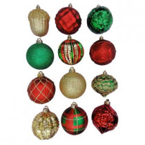 3.9 in. Red, Green, Gold Shatter-Resistant Ornament (12-Pack)