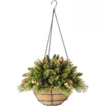 20 in. Glittery Gold Pine Hanging Basket with Glitter, Gold Cones, Gold Glittered Berries
