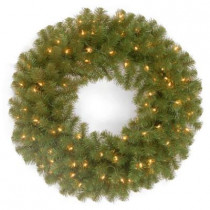 24 in. North Valley Spruce Artificial Wreath with Battery Operated Dual Color LED Lights