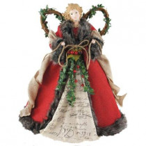 16 in. Angel Tree Topper Red Homespun with Garland