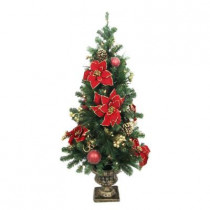 4 ft. Poinsettia Potted Artificial Christmas Tree with 50 Clear Lights